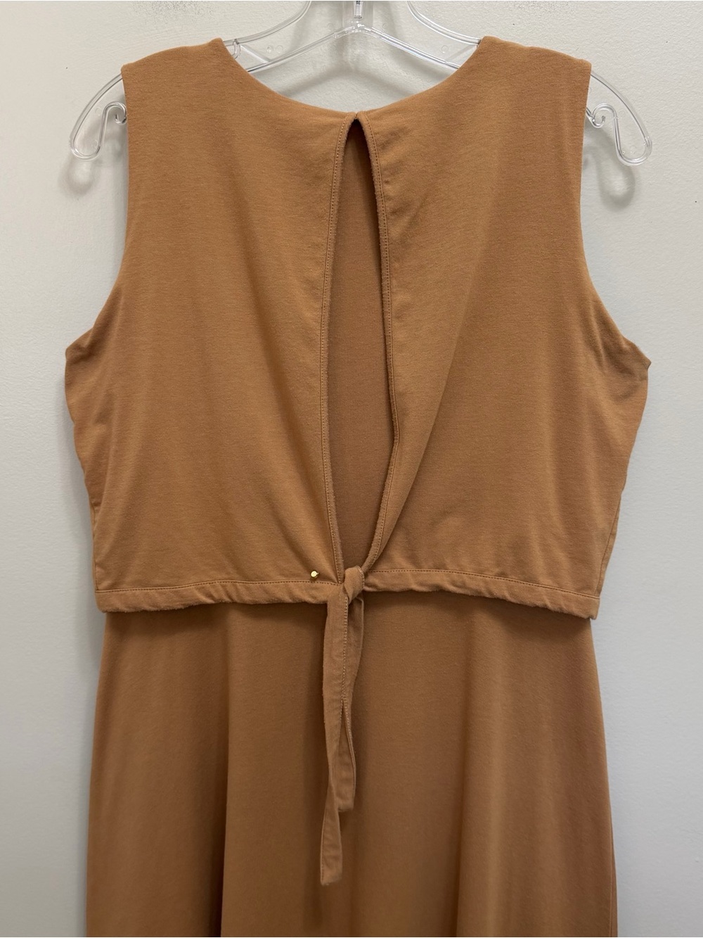 Cuyana Asymmetrical Overlay Dress Tie Back Organic Pima Cotton Camel Tan Size M - Picture 7 of 12